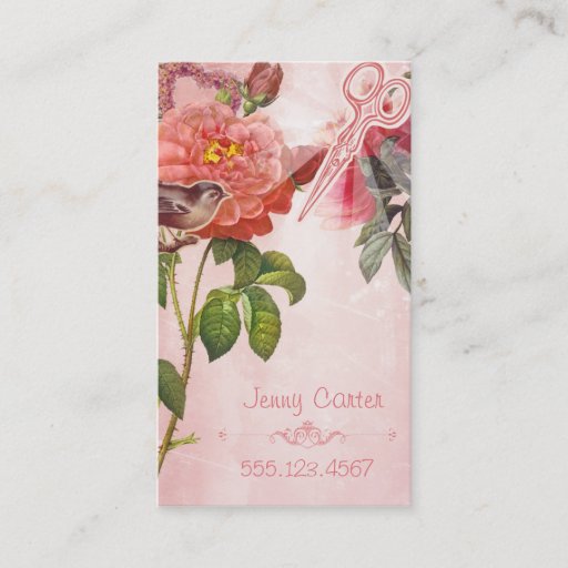 Customizable Hair Stylist Business Card Grunge Floral Pink
