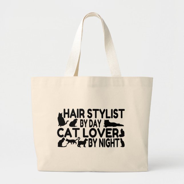 Hair Stylist Cat Lover Large Tote Bag (Front)