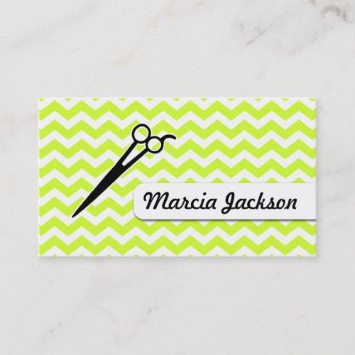 hair stylist chartreuse green chevron scissors business card