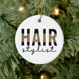 Hair Stylist Cheetah Typography Hairdresser Gift Ceramic Ornament
