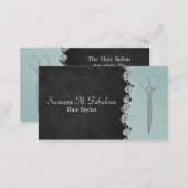 Hair Stylist Chic Black And Teal with Flower Vine Business Card (Front/Back)