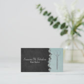Hair Stylist Chic Black And Teal with Flower Vine Business Card (Standing Front)