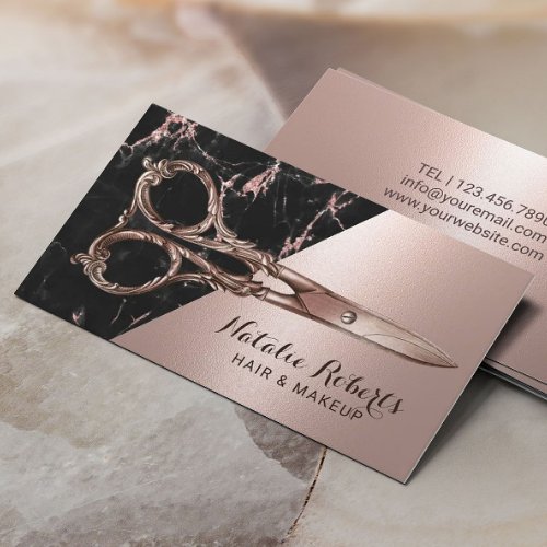 Hair Stylist Chic Rose Gold Marble Beauty Salon Business Card