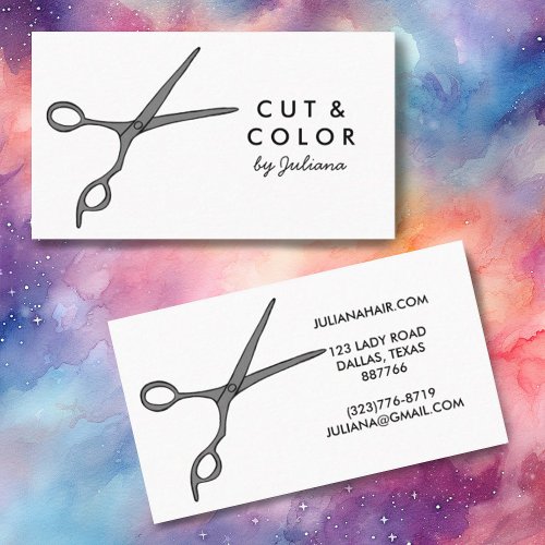 Hair Stylist Chic Scissors Line Art Minimal Custom Business Card