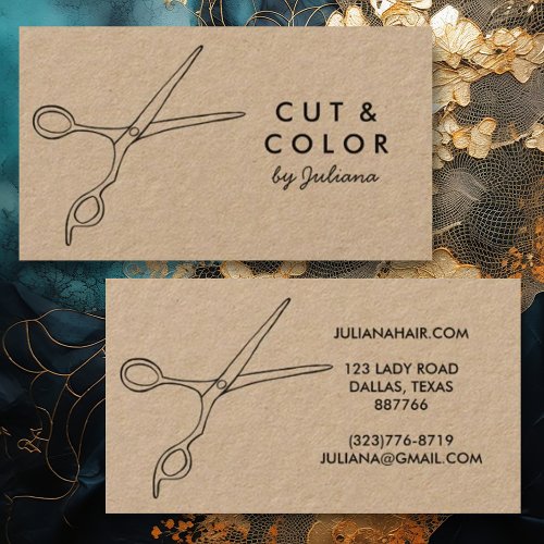 Hair Stylist Chic Scissors Line Art Minimal Kraft Business Card