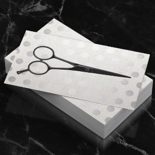 Hair Stylist Chic Silver Polka Dots Elegant Linen Business Card