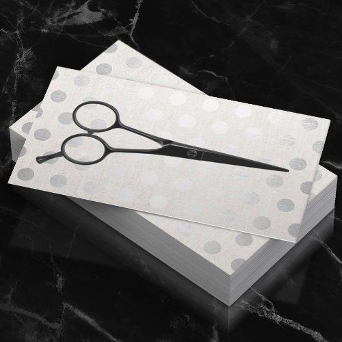 Hair Stylist Chic Silver Polka Dots Elegant Linen Business Card