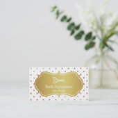Hair Stylist - Chic White Gold Glitter Polka Dots Business Card (Standing Front)