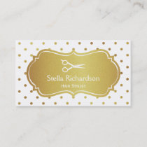 Hair Stylist - Chic White Gold Glitter Polka Dots Business Card