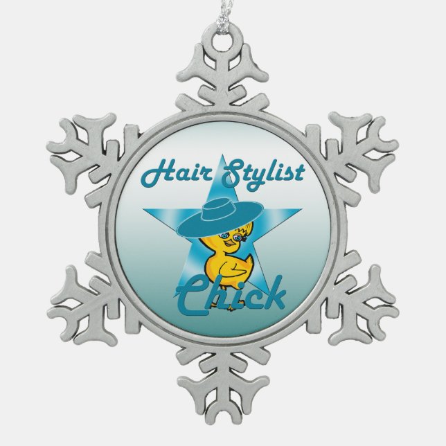 Hair Stylist Chick #7 Snowflake Pewter Christmas Ornament (Front)