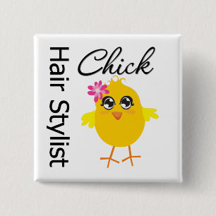 Hair Stylist Chick Button
