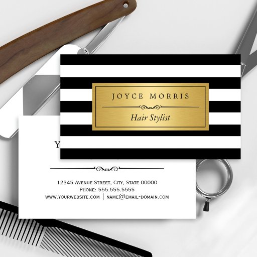 Customizable Hair Stylist - Classic Black White Stripes Business Card