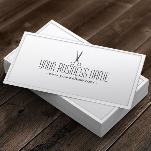 Customizable Classy White Scissor Hair Stylist Business Card