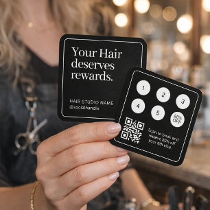 Hair Stylist Client Punch Card Black QR Code