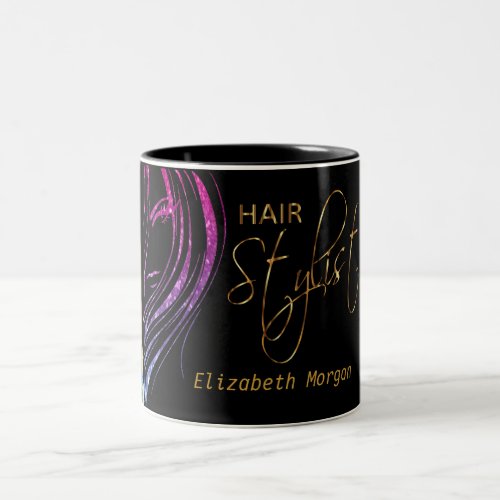 Hair Stylist ️ Colorful Glitter Girl Two_Tone Coffee Mug