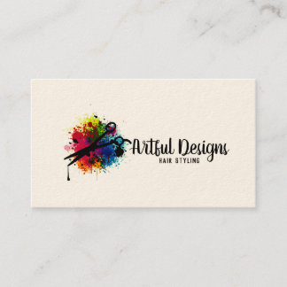 hair stylist colorful paint splatter minimalist business card