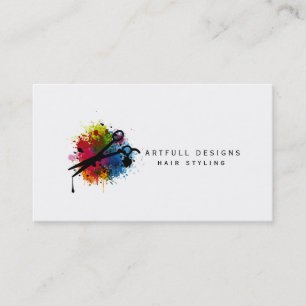 hair stylist colorful paint splatter minimalist business card