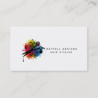 hair stylist colorful paint splatter minimalist business card