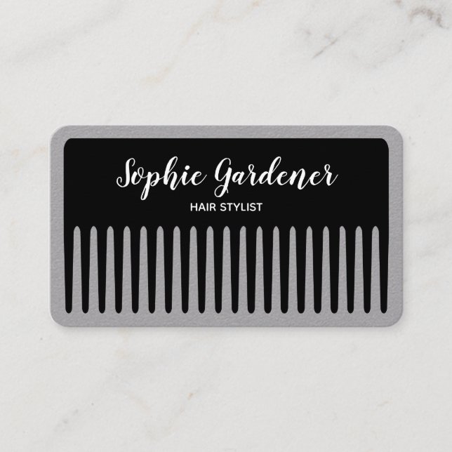 Hair Stylist - Comb - Black and White (Gray) Business Card (Front)
