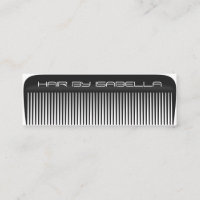 Hair stylist comb modern black hair salon branding mini business card