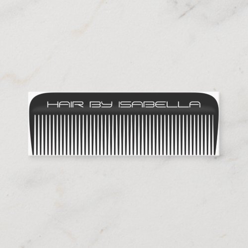 Hair stylist comb modern black hair salon branding mini business card