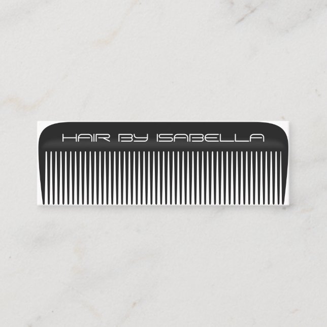 Hair stylist comb modern black hair salon branding mini business card (Front)