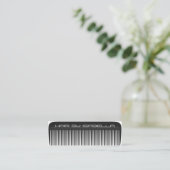 Hair stylist comb modern black hair salon branding mini business card (Standing Front)
