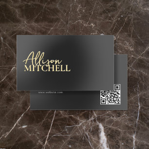 Hair Stylist Consultant Script QR Code Black Foil Business Cards