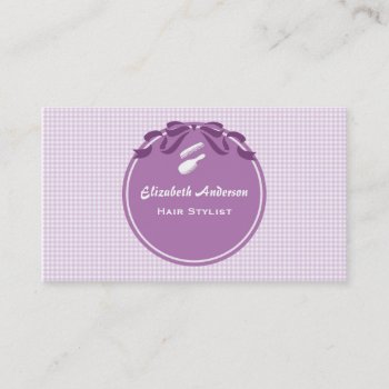 Hair Stylist Country Style Purple Gingham And Bow Business Card by GirlyBusinessCards at Zazzle