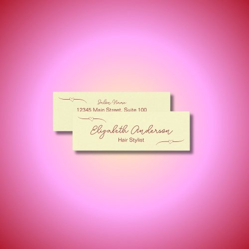 Hair Stylist Cream and Red Handwritten Script Calling Card