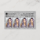 Hair Stylist Custom Photo Modern Silver Glitter Business Card (Back)