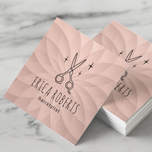 Hair Stylist Cute Scissor Blush Pink Spiral Square Business Card