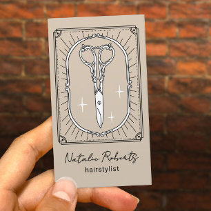 Hair Stylist Cute Scissor Doodle Beige Salon SPA Business Card