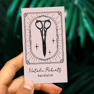 Hair Stylist Cute Scissor Doodle Blush Pink Photo Business Card