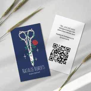 Hair Stylist Cute Scissor Doodle Navy Blue Salon Business Card