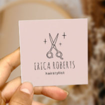 Hair Stylist Cute Scissor Minimalist Blush Pink Square Business Card