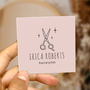 Hair Stylist Cute Scissor Minimalist Blush Pink Square Business Card
