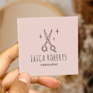 Hair Stylist Cute Scissor Minimalist Blush Pink Square Business Card at Zazzle