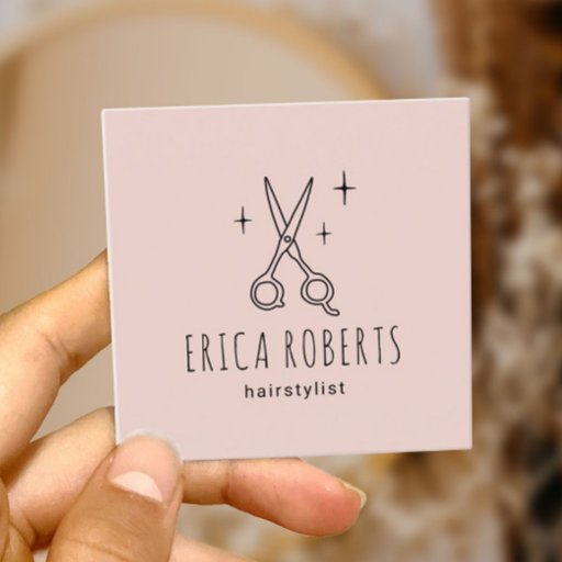 Customizable Hair Stylist Cute Scissor Minimalist Blush Pink Square Business Card