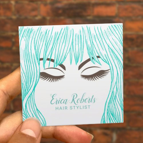 Hair Stylist Cute Teal Hair Girl Beauty Salon Square Business Card