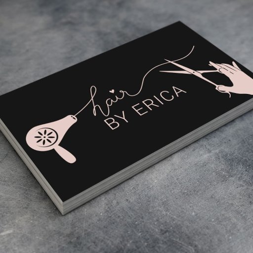 Customizable Hair Stylist Cute Typography Black &amp; Blush Pink Business Card