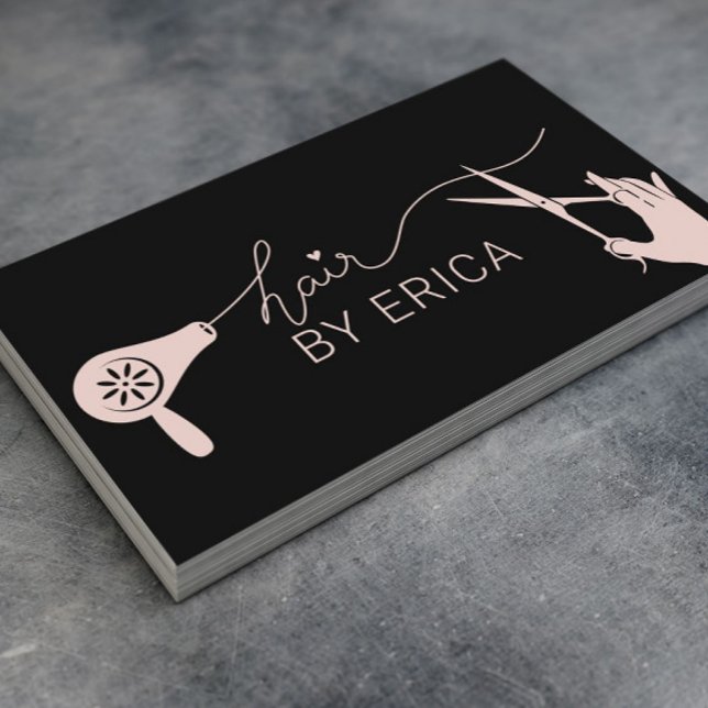 Hair Stylist Cute Typography Black & Blush Pink Business Card (Creator Uploaded)