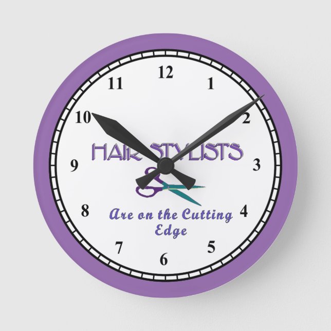 Hair Stylist Cutting Edge Round Clock (Front)
