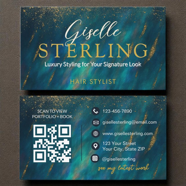Hair Stylist Dark Opal Glam Modern QR Code Business Card (Creator Uploaded)