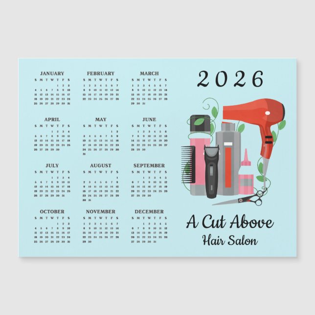 Hair Stylist Design 2026 Calendar Magnetic Card (Front)