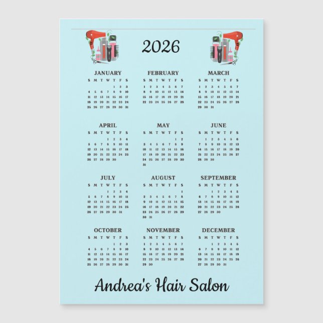 Hair Stylist Design 2026 Calendar Magnetic Card (Front)