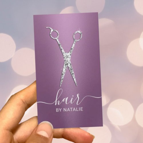 Hair Stylist Diamond Scissor Purple Salon Business Card