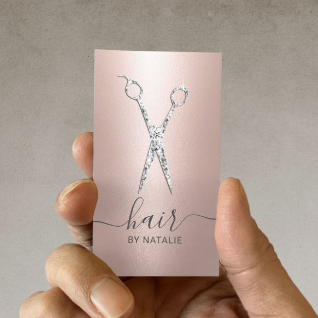 Hair Stylist Diamond Scissor Rose Gold Salon Business Card (Creator Uploaded)
