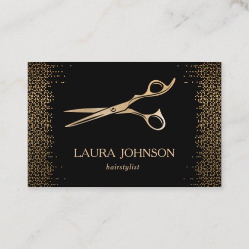 Hair Stylist Dripping Gold Glitter Scissors Business Card
