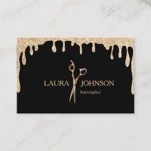Hair Stylist Dripping Gold Glitter Scissors Business Card